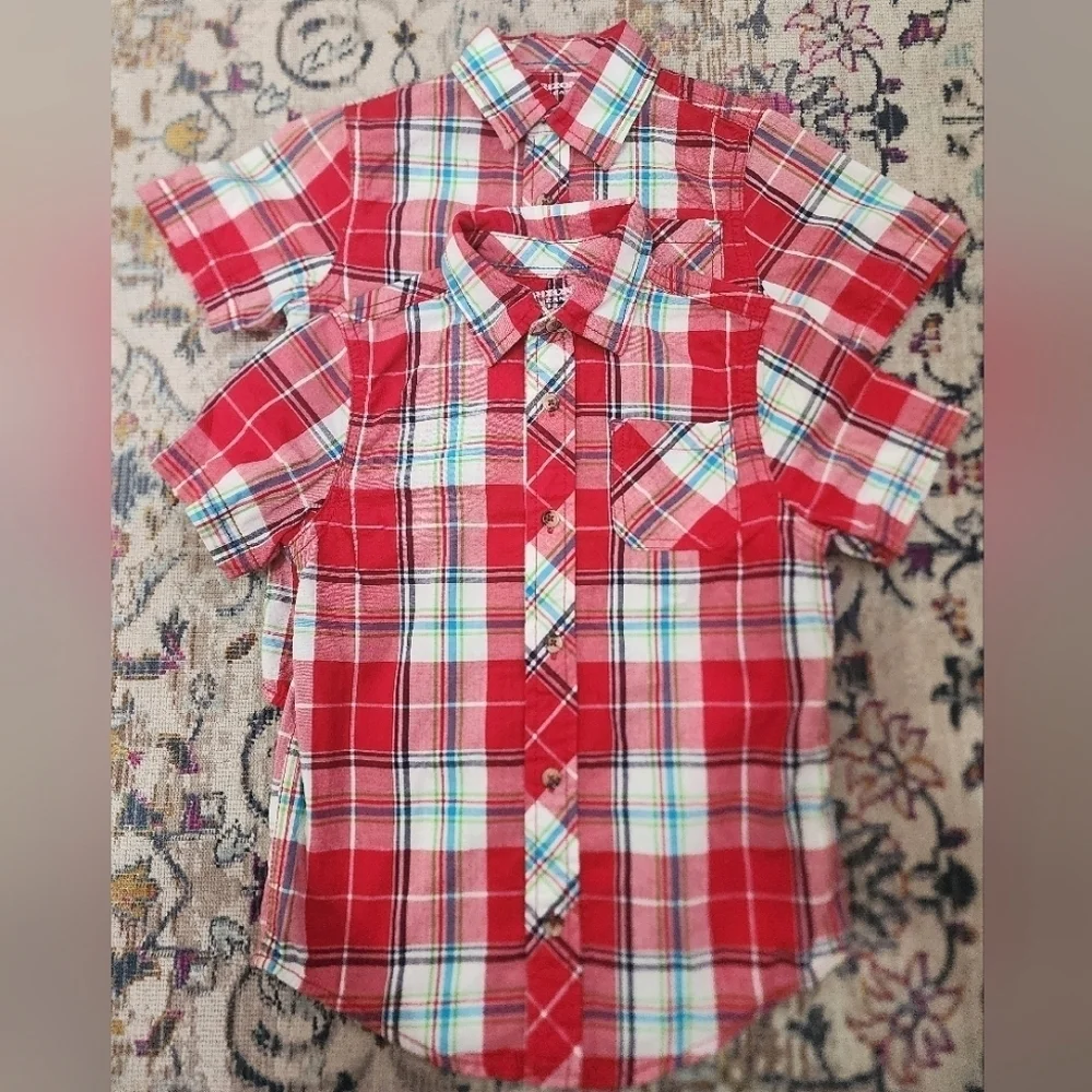 Arizona Jean Co Red Plaid Button Front Shirt Boys Size 6 (Price Per Shirt)